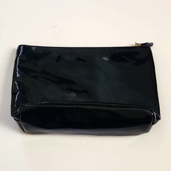Victoria Secret Black High Glossy Patent Leather Make Up Bag Travel Purse Clutch - Picture 3 of 14